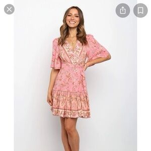 Petal & Pup Pink Floral Wrap Mini Dress